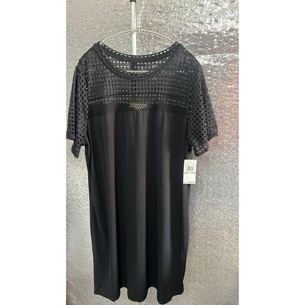 Michael Michael Kors Dress Womens 1X Black New Shift Eyelet Mesh LS98EVH65N